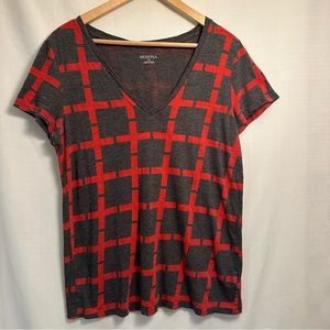 Merona Red Cross V-Neck Short Sleeve T-Shirt Size Large